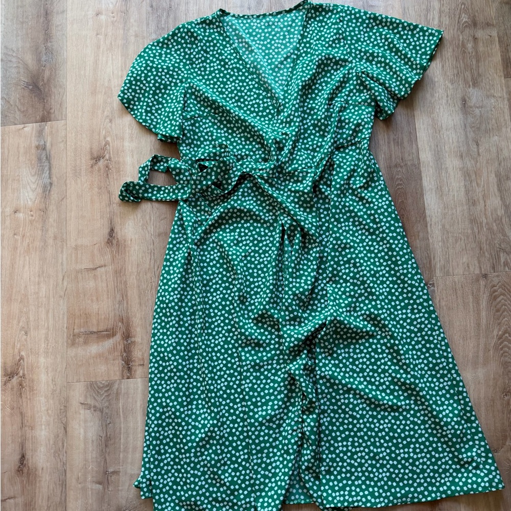 Green Polka Dot Wrap Dress